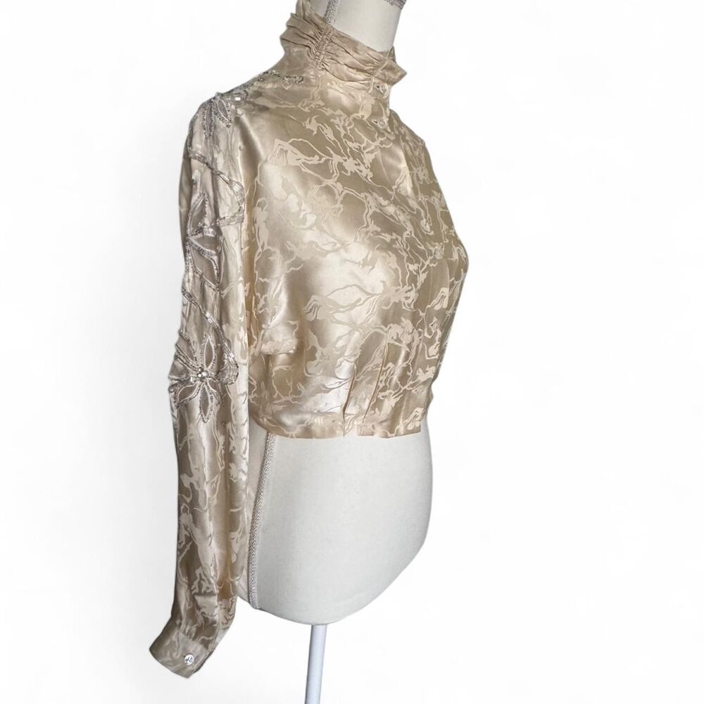 Y2K Collection by Michelle Stuart Champagne satin brocade blouse Size Small